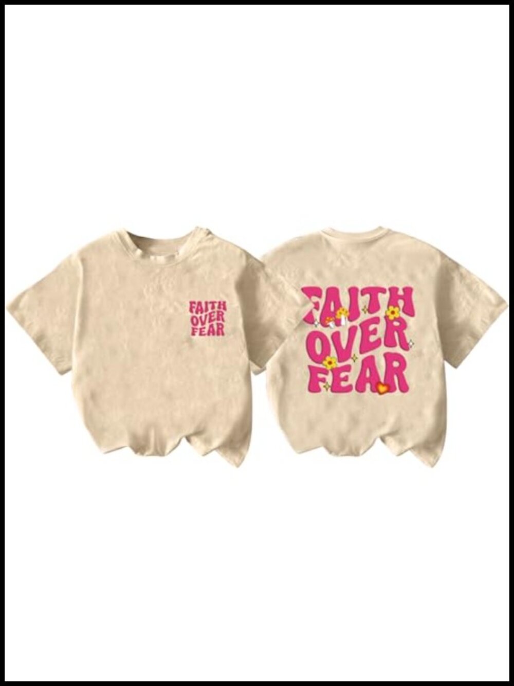 Girls Faith Over Fear Christian T-Shirt Cotton Blend Crew Neck